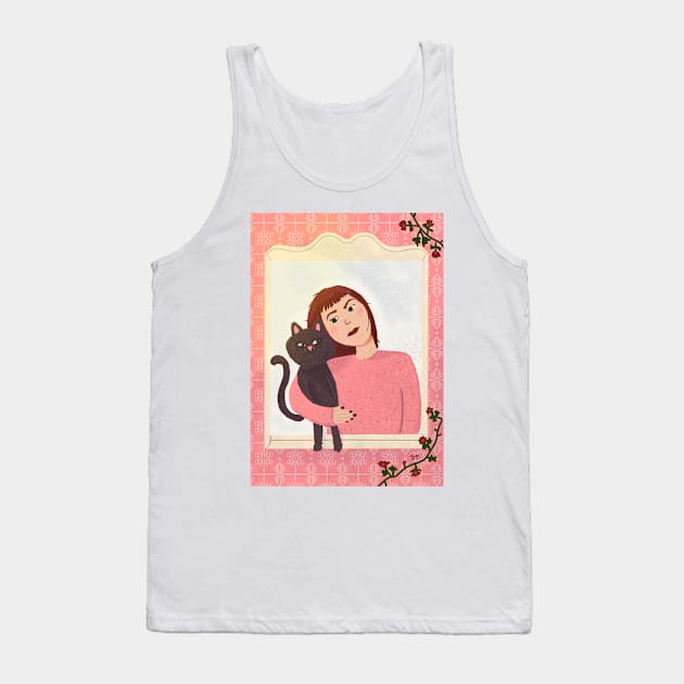 Paw Pals: a Girl and her Cat Tank Top by Ipoole